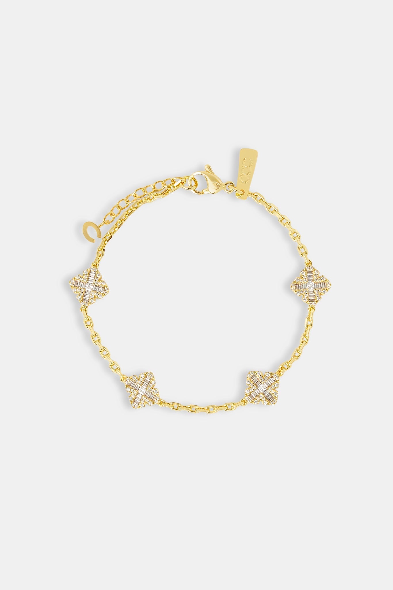 Iced Cross Motif Rolo Bracelet - 8mm - Gold