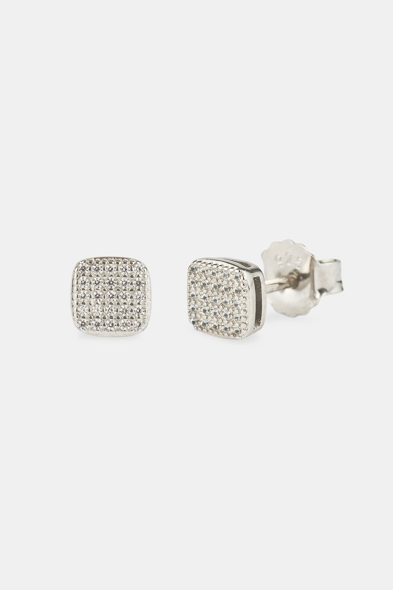 Iced Square Stone Stud Earrings - 6mm - White