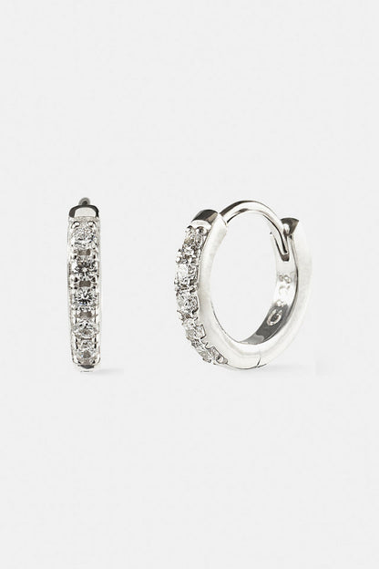 Iced Thin Huggie Earrings - 12mm - White