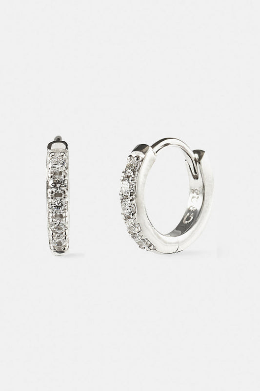 Iced Thin Huggie Earrings - 12mm - White