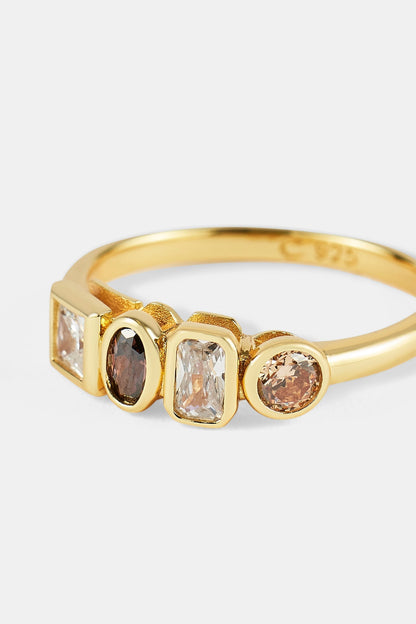Mixed Gemstone Polished Edge Ring - 6mm - Gold