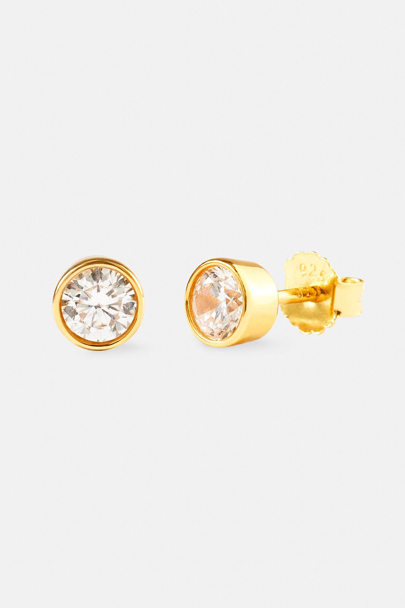 Polished Edge Round Stud Earrings - 6mm - Gold