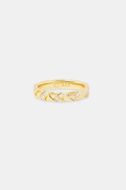 Polished & Iced Woven Ring - 5mm - Gold