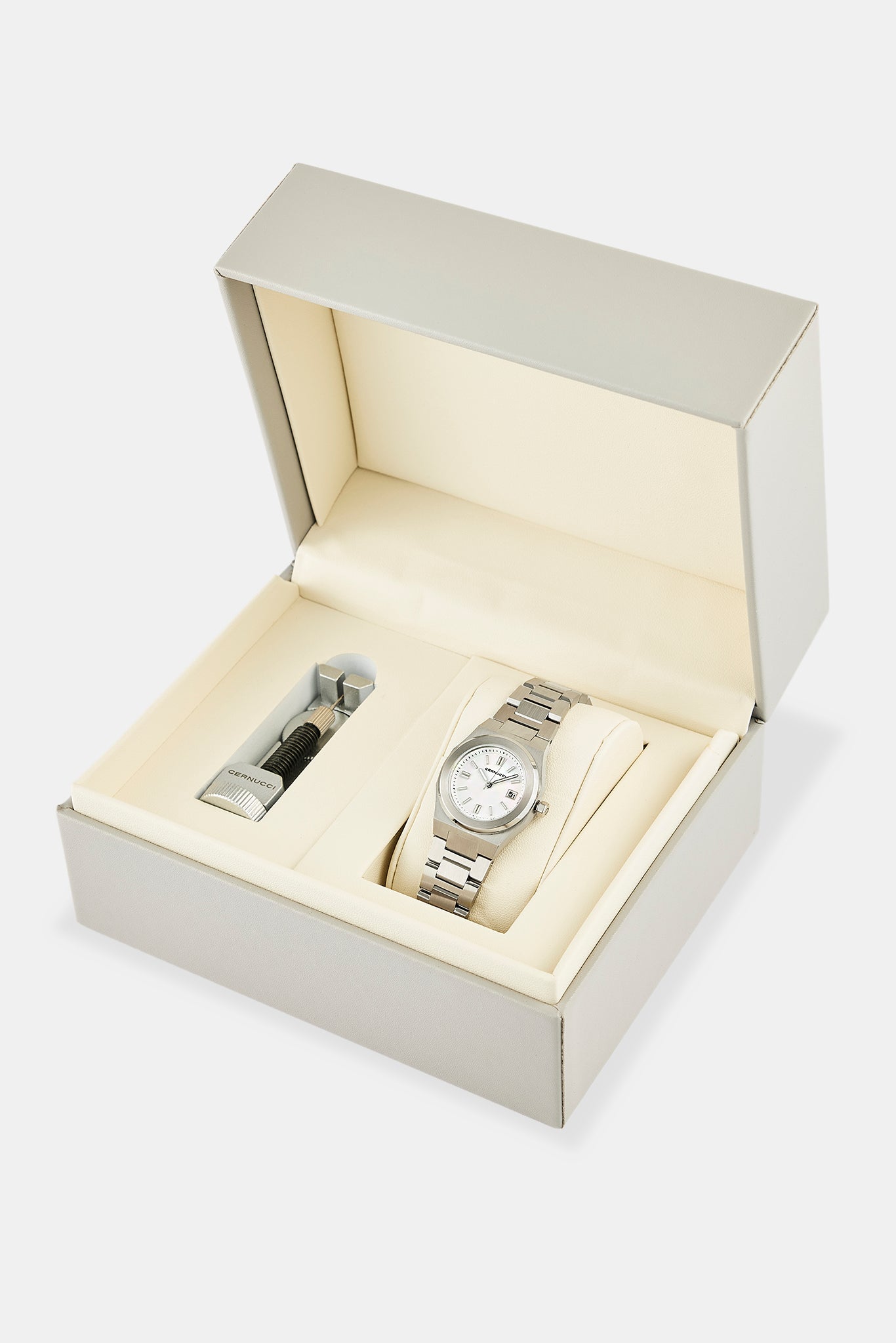 Cernucci White Dial Polished Watch - Silver