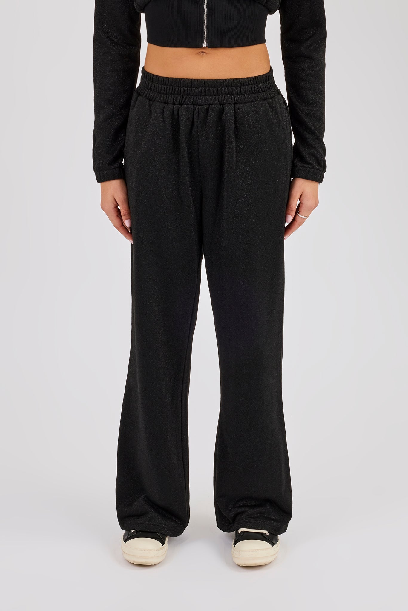 Glitter Wide Leg Jogger - Black