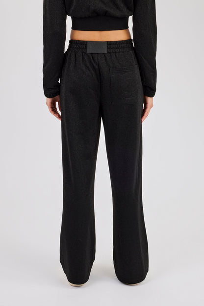 Glitter Wide Leg Jogger - Black