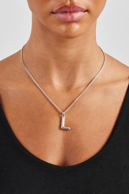 Mini Polished Balloon Letter Pendant & 3mm Micro Cuban Chain - White