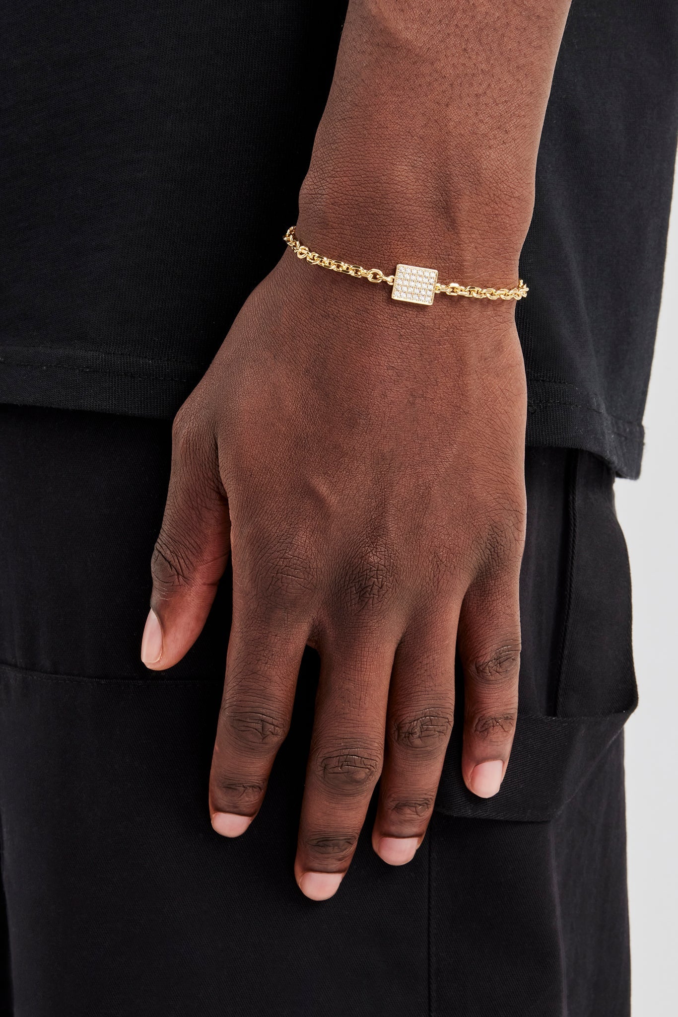 Iced Pave Rectangular Rolo Bracelet - 10mm - Gold