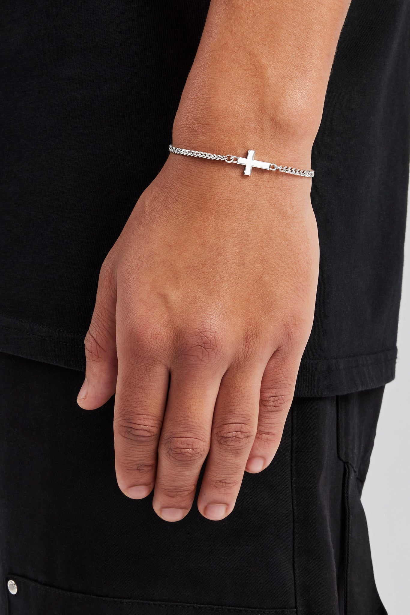 Polished Drop Cross Cuban Bracelet - 5mm