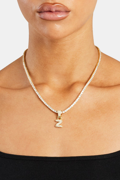 Iced Mini Bubble Pendant & Tennis Chain - Gold 3mm