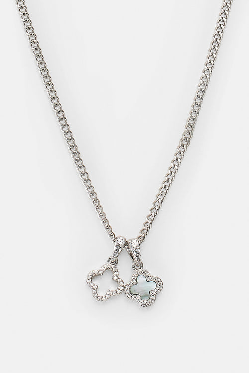 Iced & Mother Of Pearl Double Motif Necklace - 10mm