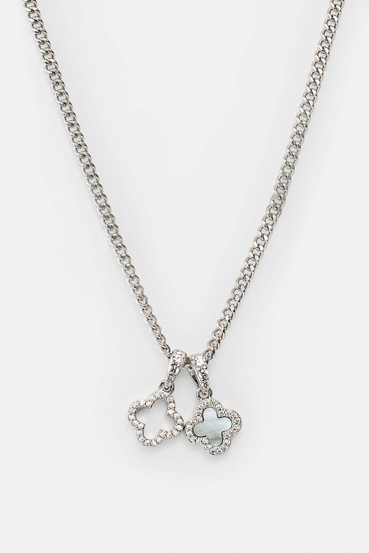 Iced & Mother Of Pearl Double Motif Necklace - 10mm