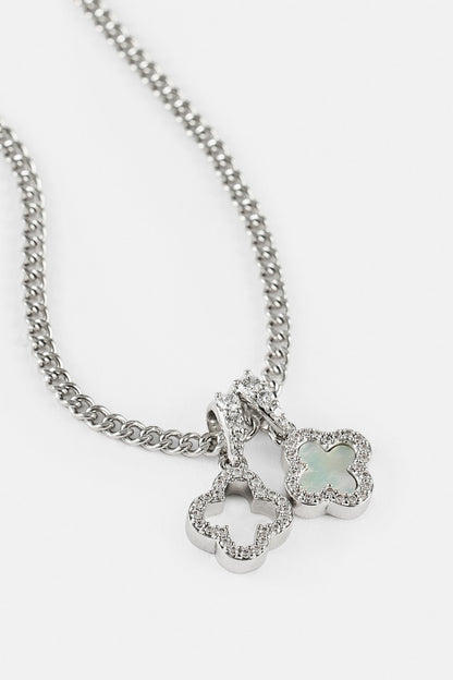 Iced & Mother Of Pearl Double Motif Necklace - 10mm