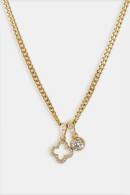 Iced Motif Outline & Gemstone Necklace - 10mm - Gold
