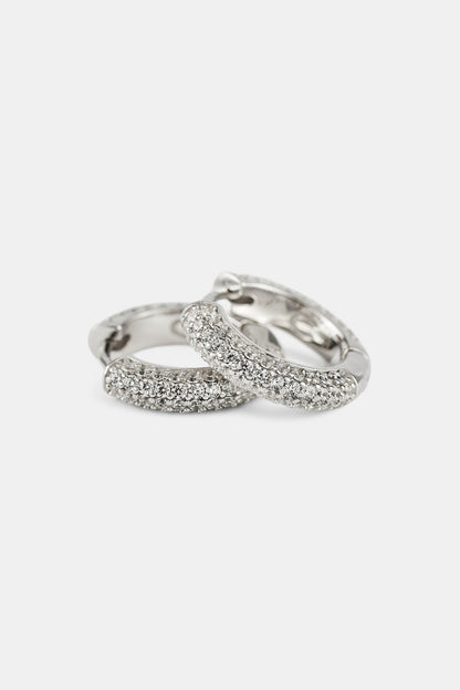 Iced Hoop Earrings - Silver