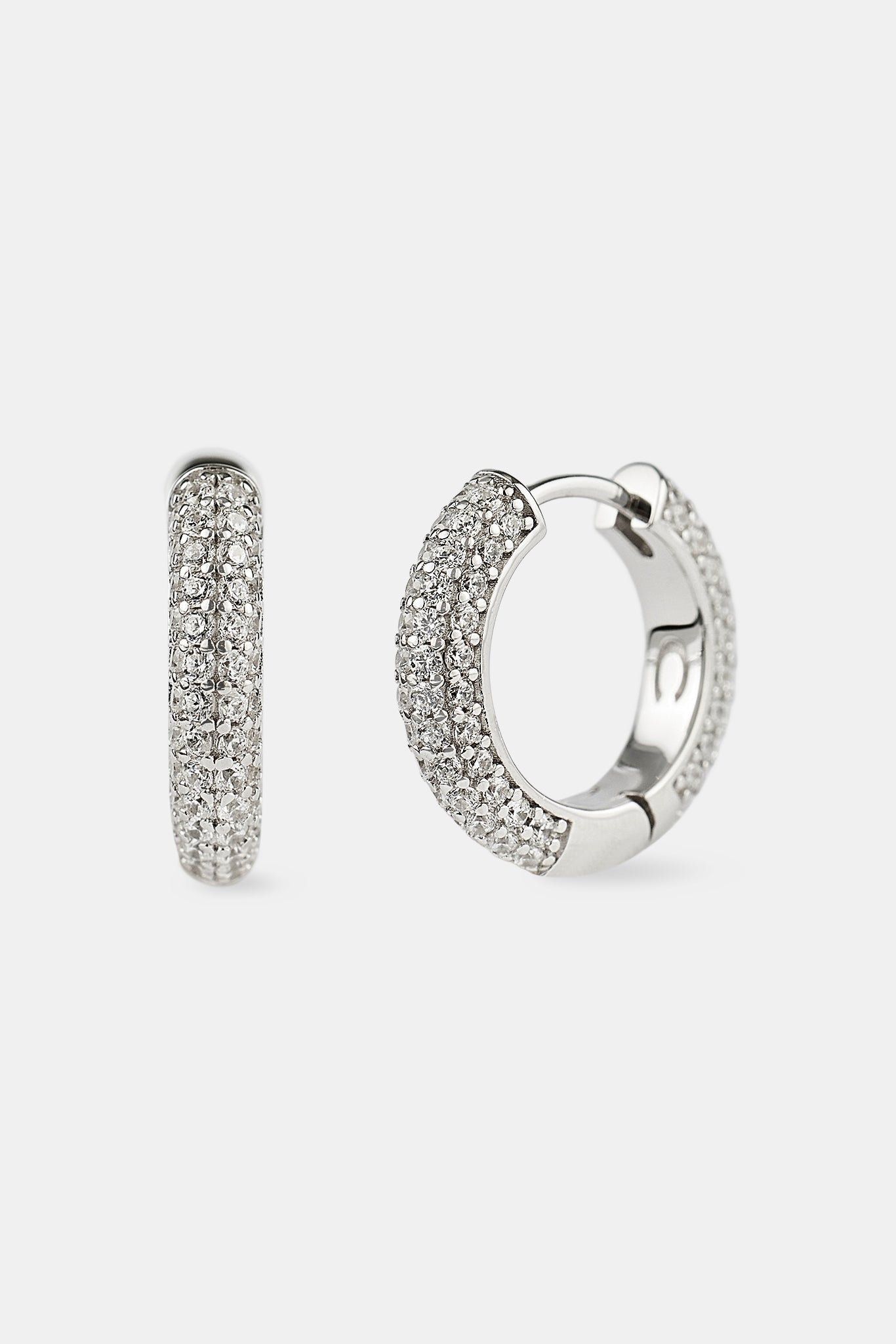 Iced Hoop Earrings - Silver