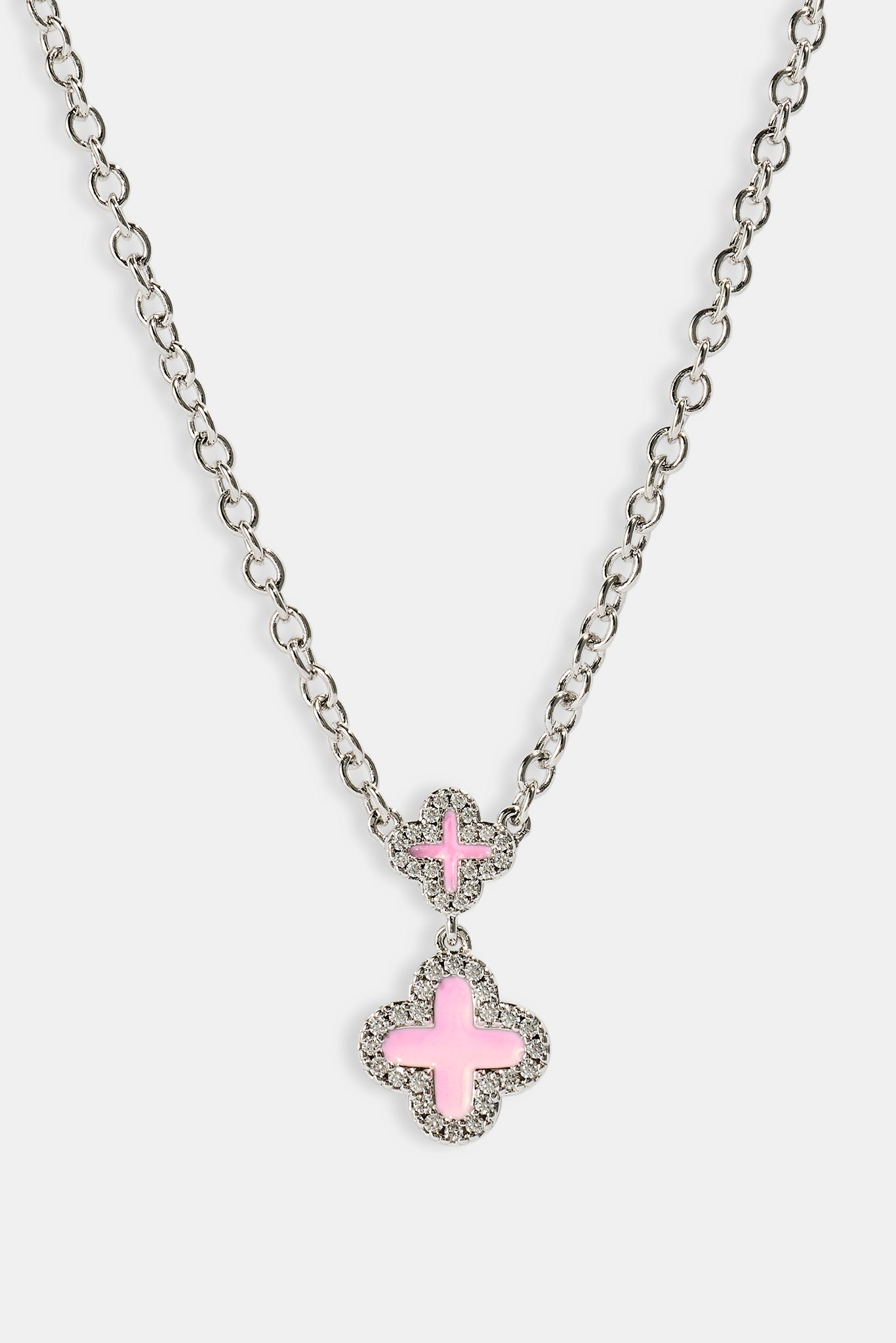 Pink Double Motif Necklace - 10mm - White