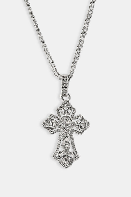 Detailed Cross Pendant Necklace - 20mm - White