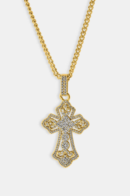 Detailed Cross Pendant Necklace - 20mm - Gold