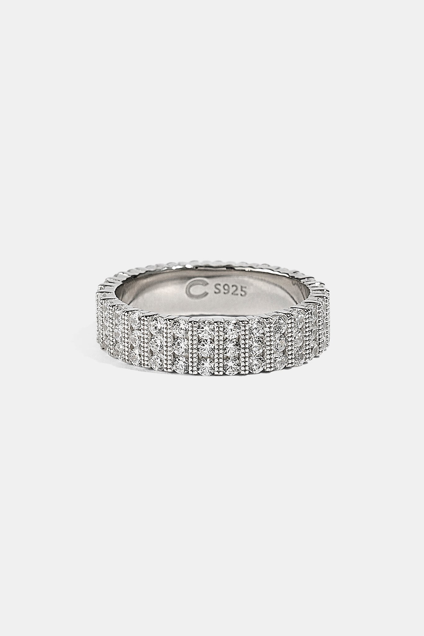 Triple Row Iced Band Ring - 6mm - White