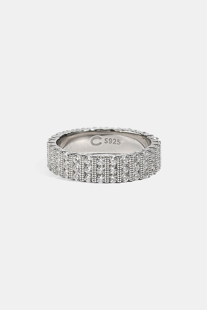 Triple Row Iced Band Ring - 6mm - White
