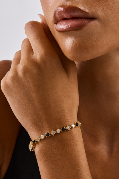 Chocolate Motif Mixed Stone Bracelet - 8mm - Gold