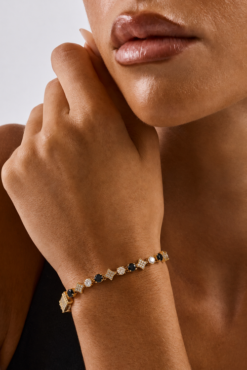Chocolate Motif Mixed Stone Bracelet - 8mm - Gold