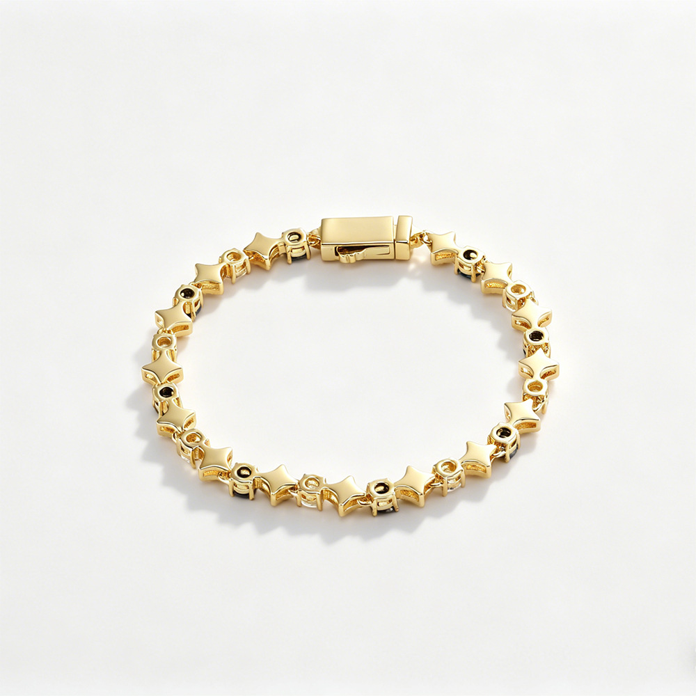 Chocolate Motif Mixed Stone Bracelet - 8mm - Gold