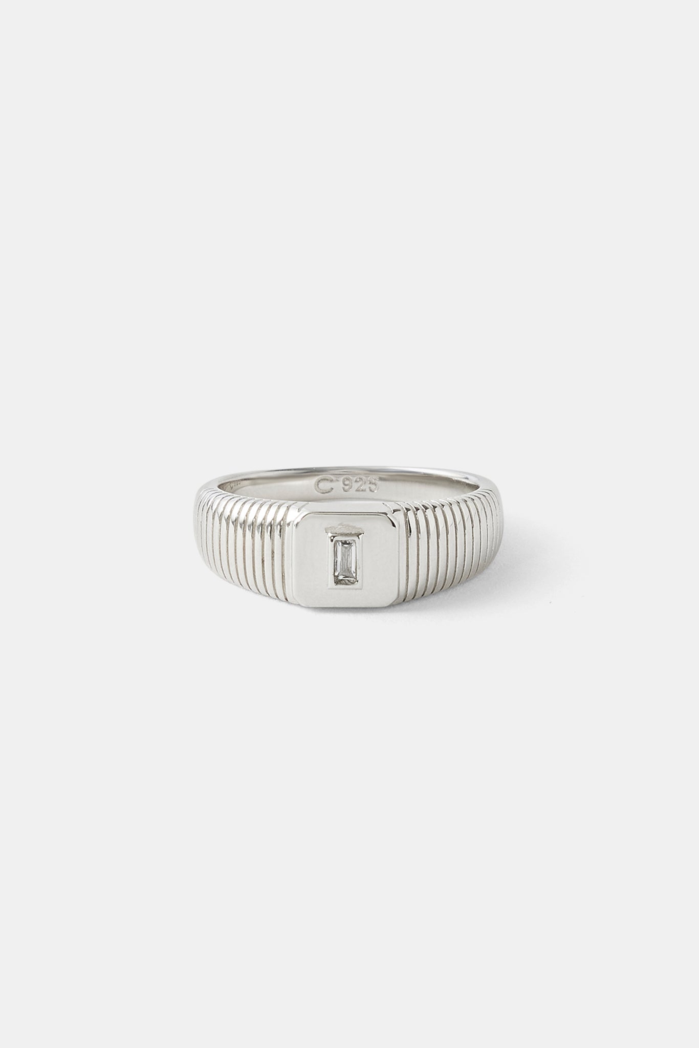 Baguette Stone Centre Textured Ring - 8mm