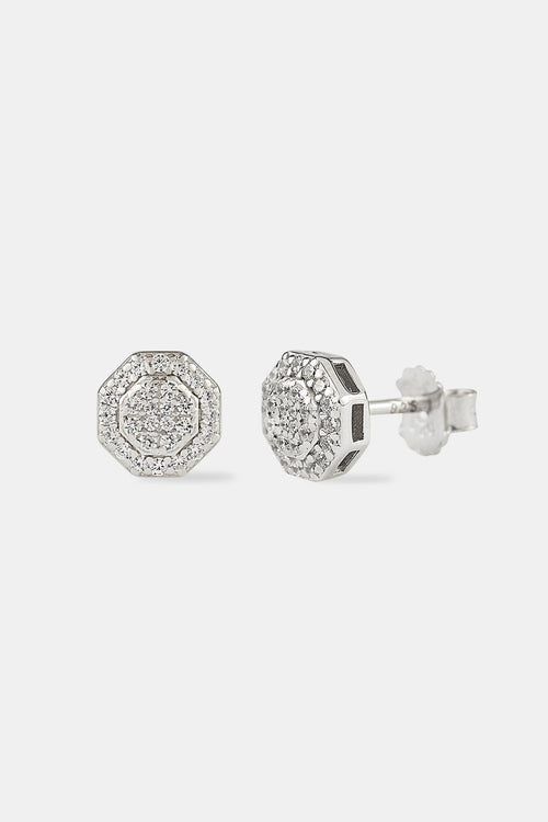 Iced CZ Shape Stud Earrings - 8mm