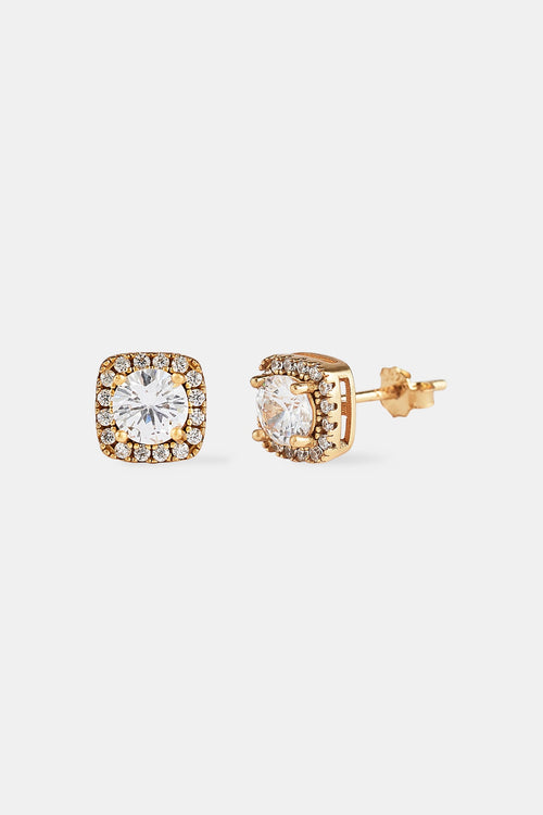 7mm Iced Cluster Stud Earrings - Gold